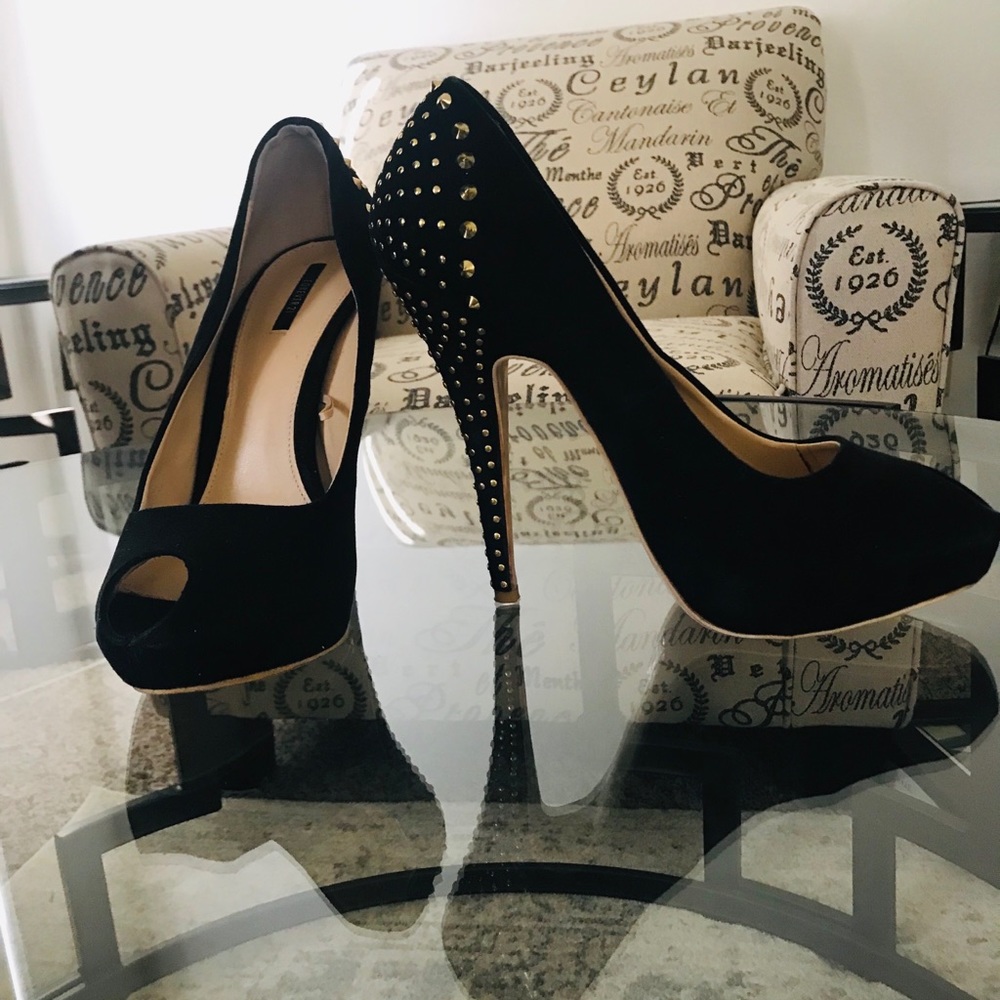 Forever 21 Black Peep toe Studded Silettos